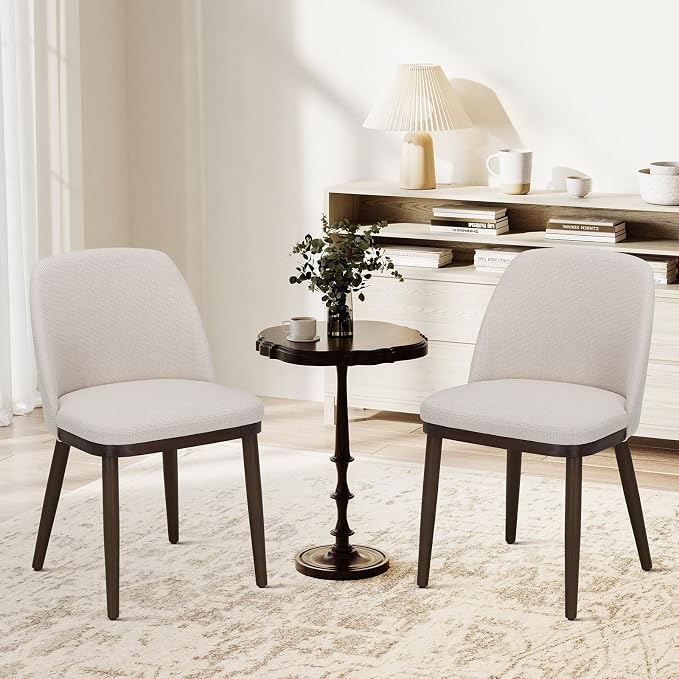 COLAMY Upholstered Dining Chairs Set of 2, Modern Kitchen Chairs with Back, Fabric Side Chair with Wood Legs for Dining Room Kitchen Restaurant, Beige