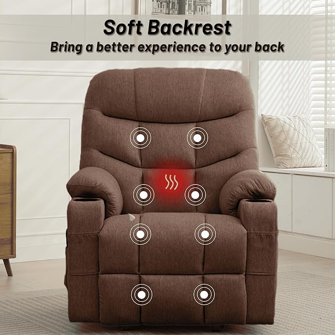 Korser Power Recliner Chair with Massage and Heating, Power Lift Recliner Chair for Elderly and Adults, Electric Recliner with Remote Control and Cup Holders for Living Room, Linen Fabric, Brown