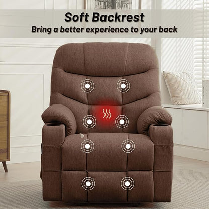 Korser Power Recliner Chair with Massage and Heating, Power Lift Recliner Chair for Elderly and Adults, Electric Recliner with Remote Control and Cup Holders for Living Room, Linen Fabric, Brown