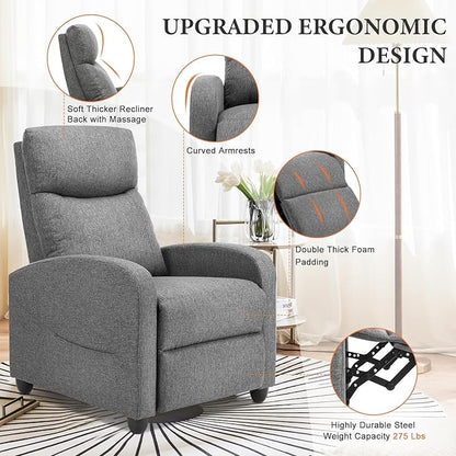 Sweetcrispy Massage Recliner Chair for Adults, Adjustable Home Theater Seating with Lumbar Support, Modern Small Recliners for Small Spaces, Dark Grey