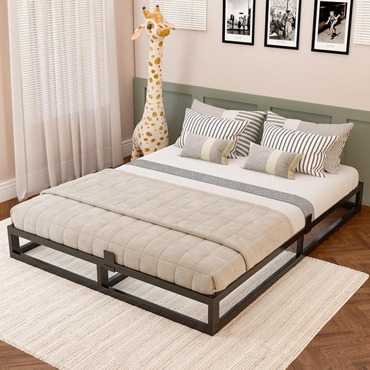 Bilily 6 Inch California King Bed Frame with Steel Slat Support,Low Profile Cal King Metal Platform Bed Frame Support Mattress Foundation,Heavy Duty,No Box Spring Needed,Easy Assembly,Noise Free