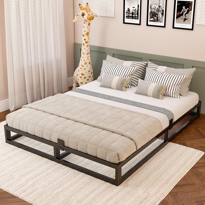 Bilily 6 Inch King Bed Frame with Steel Slat Support,Low Profile King Metal Platform Bed Frame Support Mattress Foundation,Heavy Duty,No Box Spring Needed,Easy Assembly,Noise Free