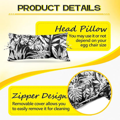 MAGIC ELEPHANT Egg Chair Cushion, Memory Foam Indoor Outdoor Hanging Egg Chair Cushion Replacement, Patio Basket Swing Cushion with Headrest (Black Monstera)