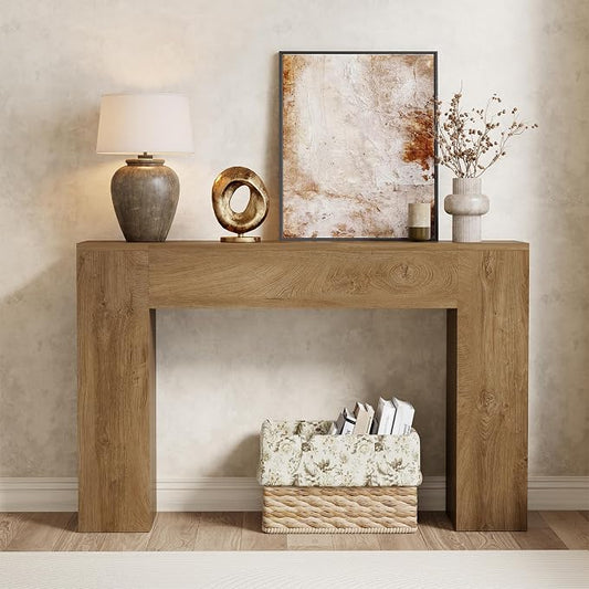 Wood Console Table for Entryway Living Room, 43-Inch Modern Sofa Table, Farmhouse Small Rectangular Accent Console with Wooden Double Base for Behind Couch Hallway Foyer Entrance, Light Oak Brown