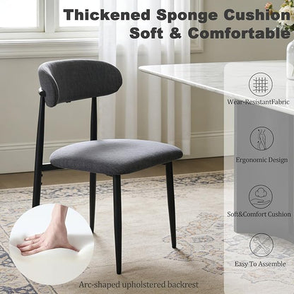 FREKEN Modern Upholstered Dining Chairs Set of 2, Mid-Century Metal Frame Linen Fabric Side Chair for Kitchen Dining Room, 350lbs Capacity, Grey