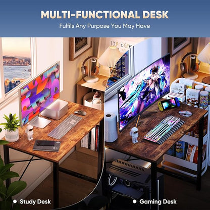 DUMOS 32 Inch Small Computer Desk for Home Office, Modern Study Writing Gaming Work Table Simple Style for Bedroom with X-Shaped ReInchforcement, Rustic Brown