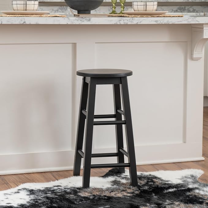 Linon Zeke Black Solid Wood Backless Round Counter Stool with 24 Inch Seat Height