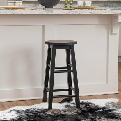 Linon Zeke Black Solid Wood Backless Round Counter Stool with 24 Inch Seat Height