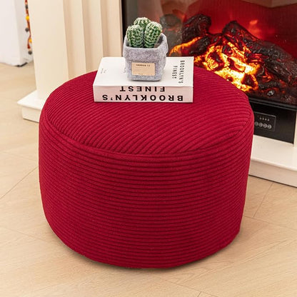 Round Pouf Ottoman 20 x 20 x 14 Inches Boho Poof Home Decor Floor Pouffe Ottoman Foot Rest for Couch Sofa Bean Bag Chairs Living Room Bedroom (Burgundy)