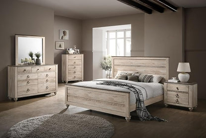 Peanu King Bed Set, White Wash Finish, Contemporary Bedroom Collection | King Bedroom Set, Solid Hardwood Build, White Wash Finish, Coordinated Storage For Refined Spaces