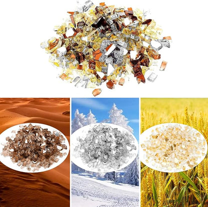 Onlyfire 10 Pounds Blended Reflective Fire Glass for Fire Pit Fireplace and Landscaping, 1/2 Inch Mixed Colored High Luster Fireglass Rocks for Outdoor and Indoor Use - Gold+Platinum+Copper
