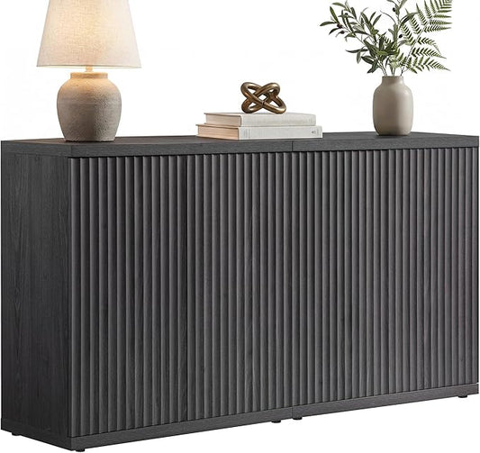 SICOTAS Buffet Cabinet with Storage Accent Sideboard Modern Credenza with Doors & Shelves Fluted Media Console Mid Century Coffee Bar Table for Living Room Kitchen Dining Room Hallway（2PCS）