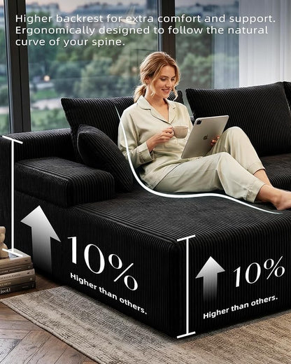 Lifelink 108" Boneless Couch L-Shaped - Modular Sectional Couches for Living Room Cloud Sofa with Deep Seat High Back Oversized Left Facing Chaise No Assembly Required