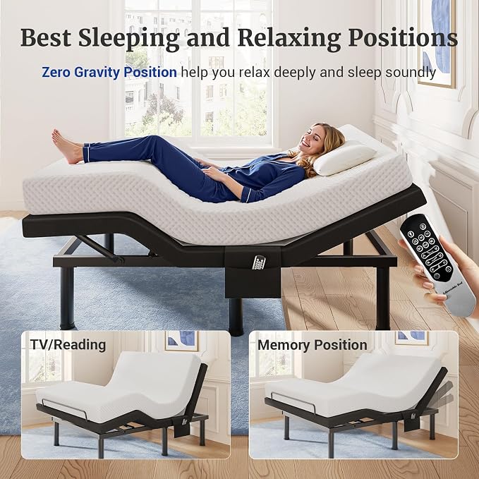 Tami Tami T600 Adjustable Bed Frame Full Size with Remote & Massage - Electric Beds Bases, Zero Gravity, Dual Side USB, Side Pockets, Nightlight, Quiet Motor, Wireless Remote, 5 Min Easy Assembly