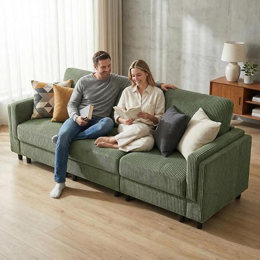 KKL 3 Seat 83‘’ Sofa Couch for Living Room - Modular Sectional Small Couch with Storage Ottoman, Convertible L Shaped for Living Room, Modern Reversible Design (Green, 3 Seat Sofa)
