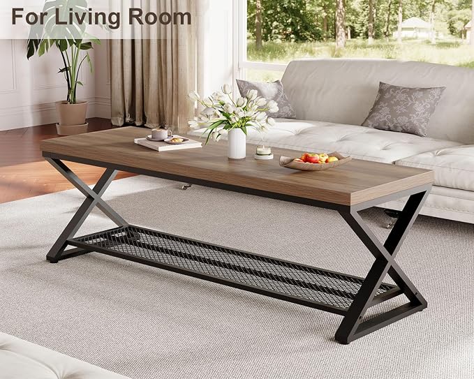 LVB Entryway Bench, Indoor Shoe Bench with Storage and Seating, Wood Metal Storage Bench for Bedroom Living Room, Farmhouse Shoe Rack Bench for Sitting in Hallway Foyer Entrance, Rustic Oak, 47 inch