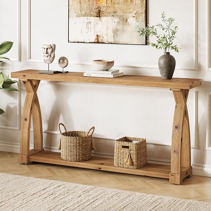 Wood Console Table for Entryway, 63" Entryway Table with Storage | Farmhouse Narrow Long Sofa Table with 2-Tier Shelves, Couch Table Behind Sofa for Entrance, Foyer, Living Room, Rustic Brown