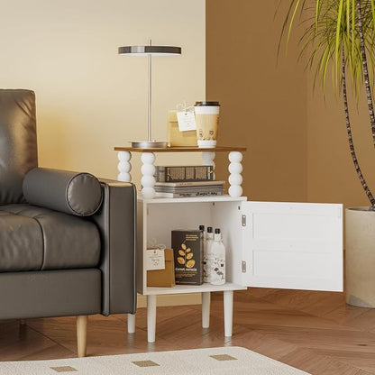 Veegle White Nightstand,Mid-Century Modern Bedside Table with Storage Drawer and Open Wood Shelf, for Bedroom and Small Spaces,Night Stand with Solid Wood Legs (White)