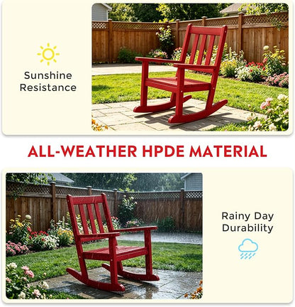 Costaelm Paradise Kids Outdoor Preschool HDPE Plastic Rocking Chair (Set of 2), Red