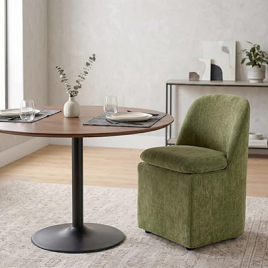 KISLOT Upholstered Dining Chairs Set of 1 with Hidden Casters, Modern Kitchen Chairs with Removable Washable Cover, Padded Dining Room Chairs with Chenille Velvet Fabric & Metal Frame, Green