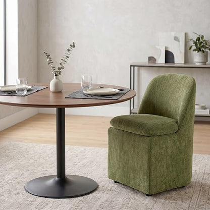 KISLOT Upholstered Dining Chairs Set of 4 with Hidden Casters, Modern Kitchen Chairs with Removable Washable Cover, Padded Dining Room Chairs with Chenille Velvet Fabric & Metal Frame, Green