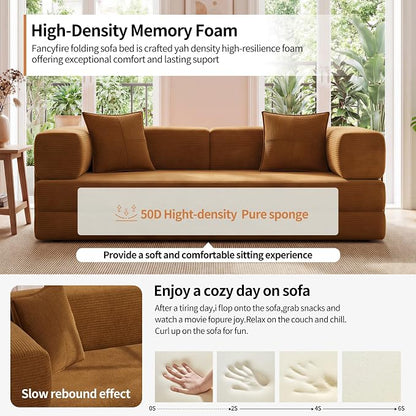 78.8" Convertible Sofa Bed with Armrest Pillow, 4-in-1 Sleeper Couch Bed for Livingroom, Modular Corduroy Boneless couches, No Assembly (Yellow)