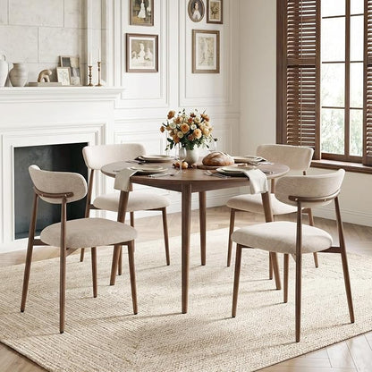 Furniliving Mid Century Modern Dining Chairs Set of 4, 300 lbs Capacity Upholstered Chenille Kitchen Chairs with Walnut Grain Metal Legs and Ergonomic Curved Back, Camel(Walnut/Chenille)