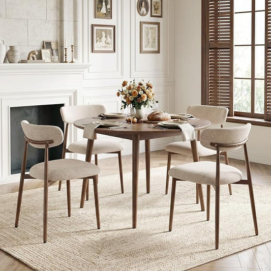Furniliving Mid Century Modern Dining Chairs Set of 4, 300 lbs Capacity Upholstered Chenille Kitchen Chairs with Walnut Grain Metal Legs and Ergonomic Curved Back, Camel(Walnut/Chenille)