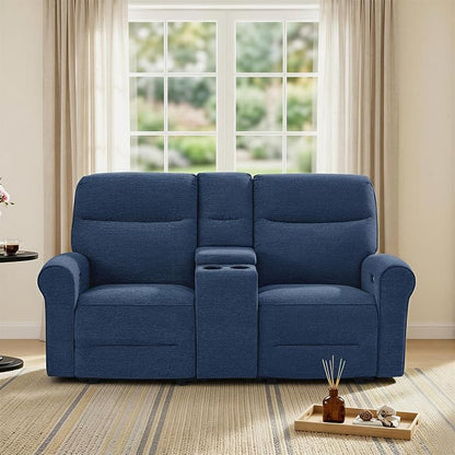 MCombo 78.3" Wall Hugger Power Loveseat Recliner Sofa with Console, Reclining Loveseat with USB Ports, Cup Holders, for Small Spaces Living Room RV, Fabric PR635M2 (Navy Blue)