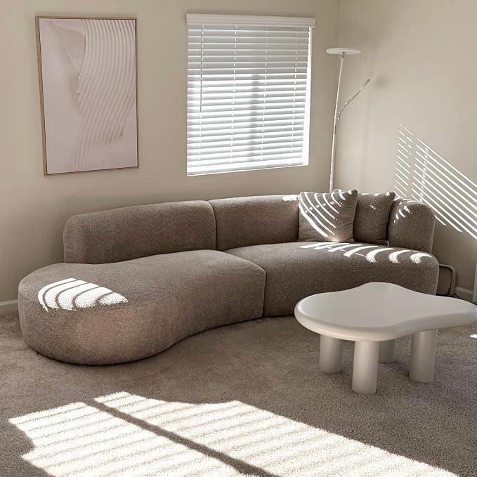 Acanva Formia Boucle Curved Sectional Couch for Living Room | Modular Sofa, Modern Minimalist, Wood Frame, For Apartment, Home Office