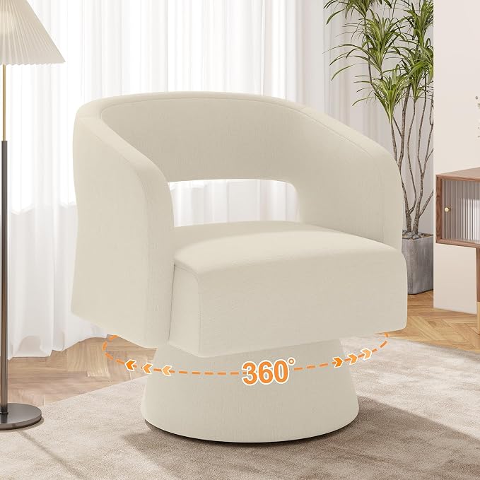 Luxanimarion Swivel Barrel Accent Chair,Oversized Chenille Upholstered Round Swivel Chair,Modern Luxury 360 Degree Living Room Vanity Chair for Bedroom Office,Beige Chenille,4PCS