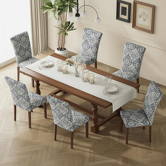 MALOL Dining Chairs Set of 6, High Back Dining Chair with Wood Legs and Nailhead Trim, Modern Padded Kitchen Room Chairs for Dining Room/Restaurant, White/Blue