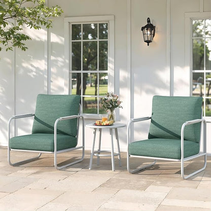 3 Pieces Aluminum Outdoor Patio Conversation Set, 6" Cushions & Coffee Table, All-Weather Rust-Resistant Frame for Porch Garden Backyard, White