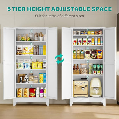 SISESOL Wide & Deep Pantry Storage Cabinet with 2 Doors and 5 Shelves,72" Tall Farmhouse Storage Cabinet,Large Cupboard Closet,White Cabinets for Home,Kitchen,Bathroom,Dining/Living Room
