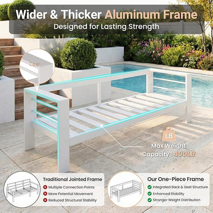 Solaste Outdoor Loveseat Aluminum Patio Furniture Sofa, All-Weather Metal Outdoor Couch with Cushions,Light Grey