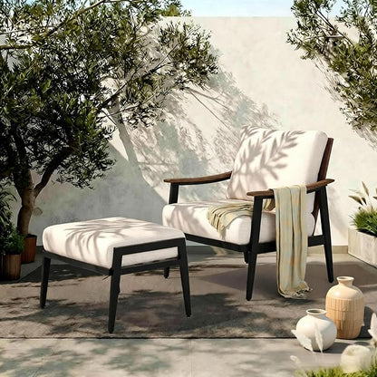 NATURAL EXPRESSIONS Patio Sofa Outdoor Furniture Metal Chair with Wicker Backrest & 6 Inches Cushion for Front, Porch, Deck, Balcony, Backyard, Sunroom, 51.5"(L) x 29.75"(W) x 33.86"(H).