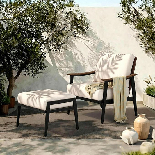 NATURAL EXPRESSIONS Patio Sofa Outdoor Furniture Metal Chair with Wicker Backrest & 6 Inches Cushion for Front, Porch, Deck, Balcony, Backyard, Sunroom, 51.5"(L) x 29.75"(W) x 33.86"(H).