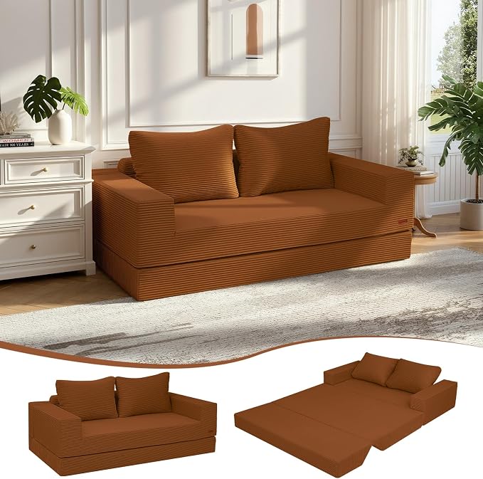COMAX Futon Sofa Bed, Convertible Sofa Bed, Folding Boneless Couches | Boneless Couch for living room, 4‑in‑1 Fold Out Small Foldable Loveseat Floor Sleeper Mattress Lounge Space‑Saving