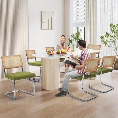 KROFEM Dining Chairs Set of 4,Modern Rattan Kitchen Chairs,Green | Mid Century Modern Design,Polished Chrome Frame,Upholstered Seat