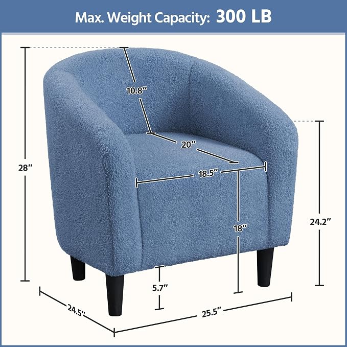 Topeakmart Barrel Chair, Soft Sherpa Accent Chair Side Chair Club Chair Modern Style Deep Seating Barrel Armchair for Living Room Furniture Reading Room Bedroom, Set of 2, Blue