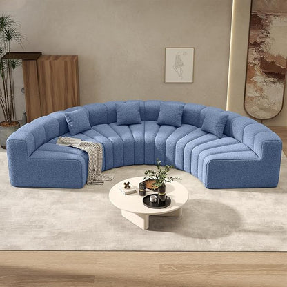 Oversized Curved Sofa, 4 Seater Modular Velvet Cloud Couch, Modern Boneless Sectional Couches for Living Room, No Assembly Required, Light Blue 1PC