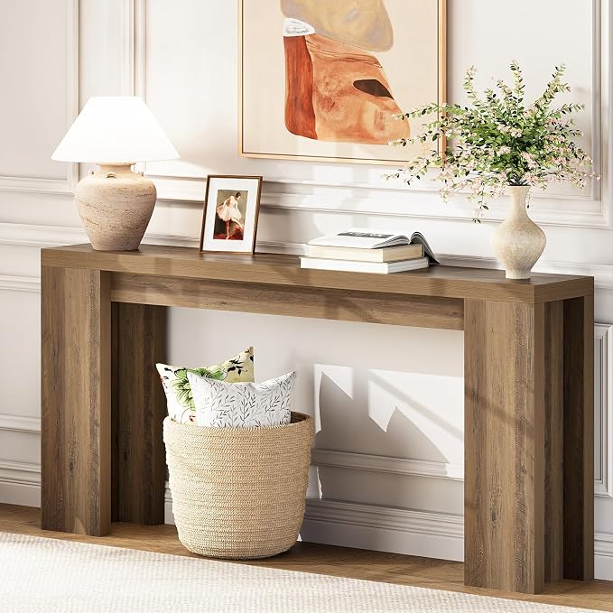 karlott 70.9 Inch Extra Long Console Table, Farmhouse Entryway Table with Thickened Base, Wood Sofa Table Behind Couch Table, Narrow Entryway Accent Table for Living Room, Hallway, Foyer, Fulton Pine