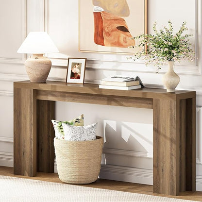 karlott 70.9 Inch Extra Long Console Table, Farmhouse Entryway Table with Thickened Base, Wood Sofa Table Behind Couch Table, Narrow Entryway Accent Table for Living Room, Hallway, Foyer, Fulton Pine