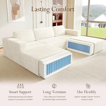 Vesgantti 119" Oversized U-Shaped Modular Sectional Sofa, Corduroy Cloud Couch with Deep Seating & Spring Support, Convertible Sofa with 2 Ottomans, Boneless Couch, No Assembly Required, Beige