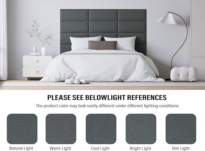 Peel and Stick Upholstered Wall Mounted Headboard Queen Size, 9 Panels Tufted Fabric Headboard,Wall Mounted Headboards, Interior Wall Panels for Bedroom, 10"x24" Charcoal Black