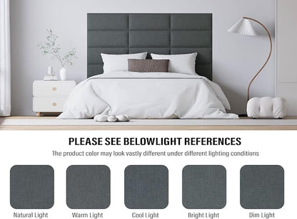 Peel and Stick Upholstered Wall Mounted Headboard Queen Size, 9 Panels Tufted Fabric Headboard,Wall Mounted Headboards, Interior Wall Panels for Bedroom, 10"x24" Charcoal Black