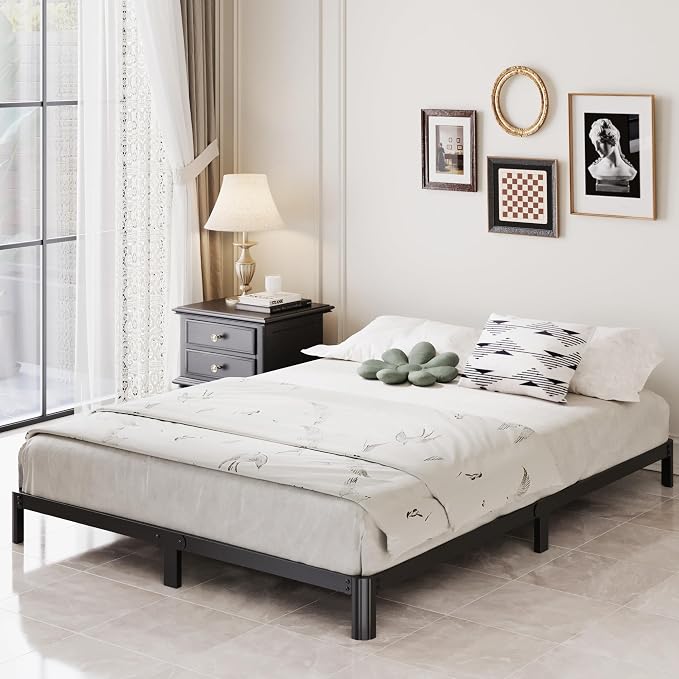 Lutown-Teen 5 Inch Low Queen Bed Frame with Rounded Corner Legs, 2000 LBS Heavy Duty Metal Queen Platform Bed Frame No Box Spring Needed, Noise Free, Easy Assembly