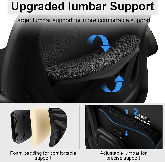 Drafting Chair Tall Office Chair with Flip-up Armrests, Adjustable Height, and Enhanced Lumbar Support - Ergonomic Rolling Stool, Back Support, and Adjustable Foot Rest Ring for Standing Desk Black