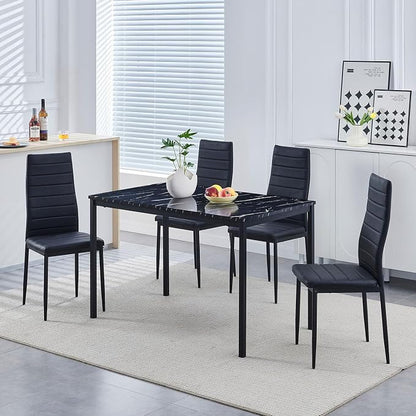 47" Faux Marble Dining Table Modern Kitchen & Dining Room Table for 4 Rectangular Dinner Table for Dining Room,Black