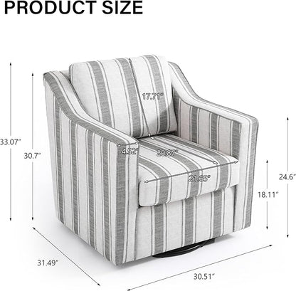Swivel Accent Chair, Modern Round Barrel Arm Chair for Living Room, Bedroom, Comfy Club Reading Chairs for Adults (Stripe Grey, Set of 1)